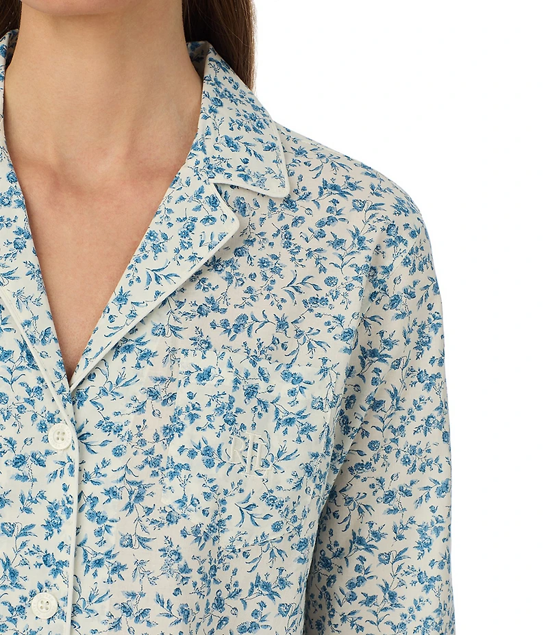 Lauren Ralph Lauren Petite Floral Print 3/4 Sleeve Notch Collar Ankle Pajama Set