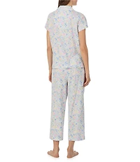Lauren Ralph Lauren Petite Floral Print Short Sleeve Notch Collar Jersey Knit Cropped Pajama Set