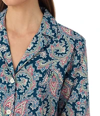 Lauren Ralph Lauren Petite Size Paisley Print Woven 3/4 Sleeve Notch Collar Ankle Pajama Set