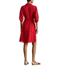 Lauren Ralph Lauren Petite Size Allover Floral Eyelet Embroidery Self Tie Button-Front Shirt Dress