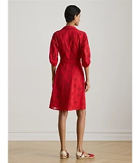Lauren Ralph Lauren Petite Size Allover Floral Eyelet Embroidery Self Tie Button-Front Shirt Dress