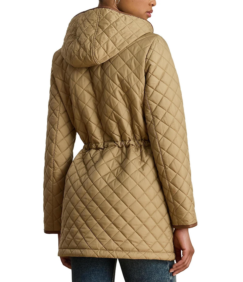 Lauren Ralph Lauren Petite Size Anorak Quilted Hooded Neck Drawcord Waist Snap Front Coat