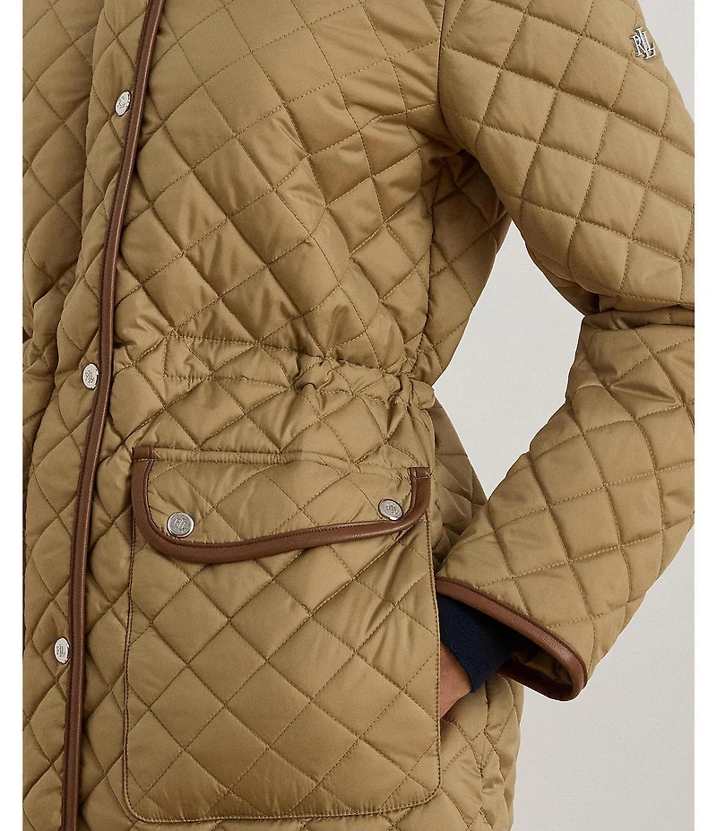 Lauren Ralph Lauren Petite Size Anorak Quilted Hooded Neck Drawcord Waist Snap Front Coat
