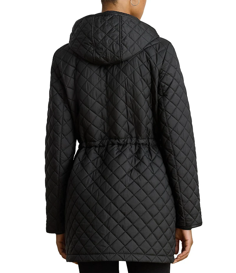 Lauren Ralph Lauren Petite Size Anorak Quilted Hooded Neck Drawcord Waist Snap Front Coat