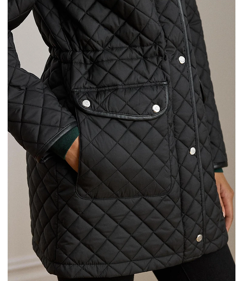 Lauren Ralph Lauren Petite Size Anorak Quilted Hooded Neck Drawcord Waist Snap Front Coat