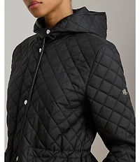 Lauren Ralph Lauren Petite Size Anorak Quilted Hooded Neck Drawcord Waist Snap Front Coat