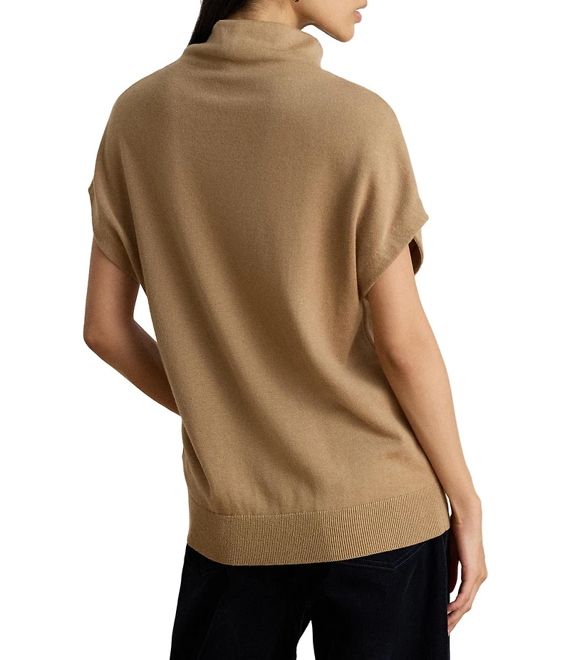 Lauren Ralph Lauren Petite Size Blended Knit Mock Neck Cap Sleeve Ribbed Hem Sweater