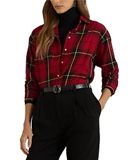 Lauren Ralph Lauren Petite Size Checked Plaid Point Collar Long Sleeve Button-Front Shirt