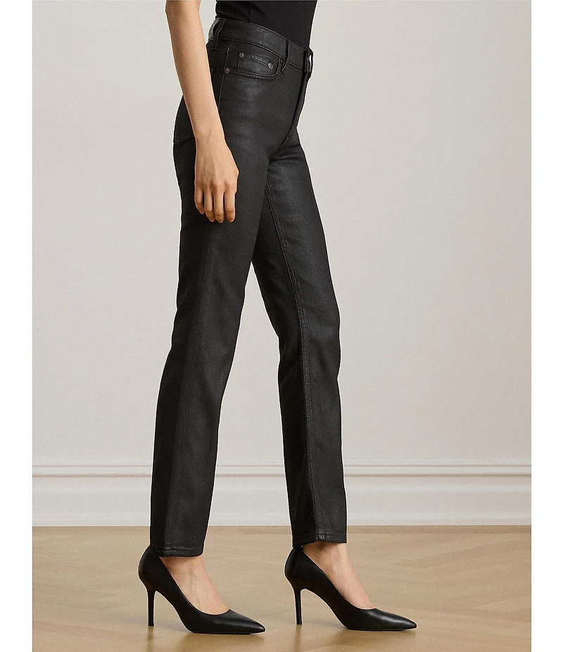 Lauren Ralph Lauren Petite Size Coated High-Rise Straight Ankle Jeans