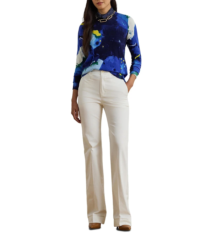 Lauren Ralph Lauren Petite Size Cotton Blend Abstract Motif Crew Neck Long Sleeve Sweater Top