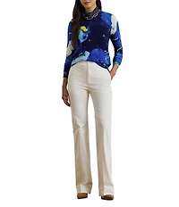 Lauren Ralph Lauren Petite Size Cotton Blend Abstract Motif Crew Neck Long Sleeve Sweater Top