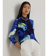 Lauren Ralph Lauren Petite Size Cotton Blend Abstract Motif Crew Neck Long Sleeve Sweater Top