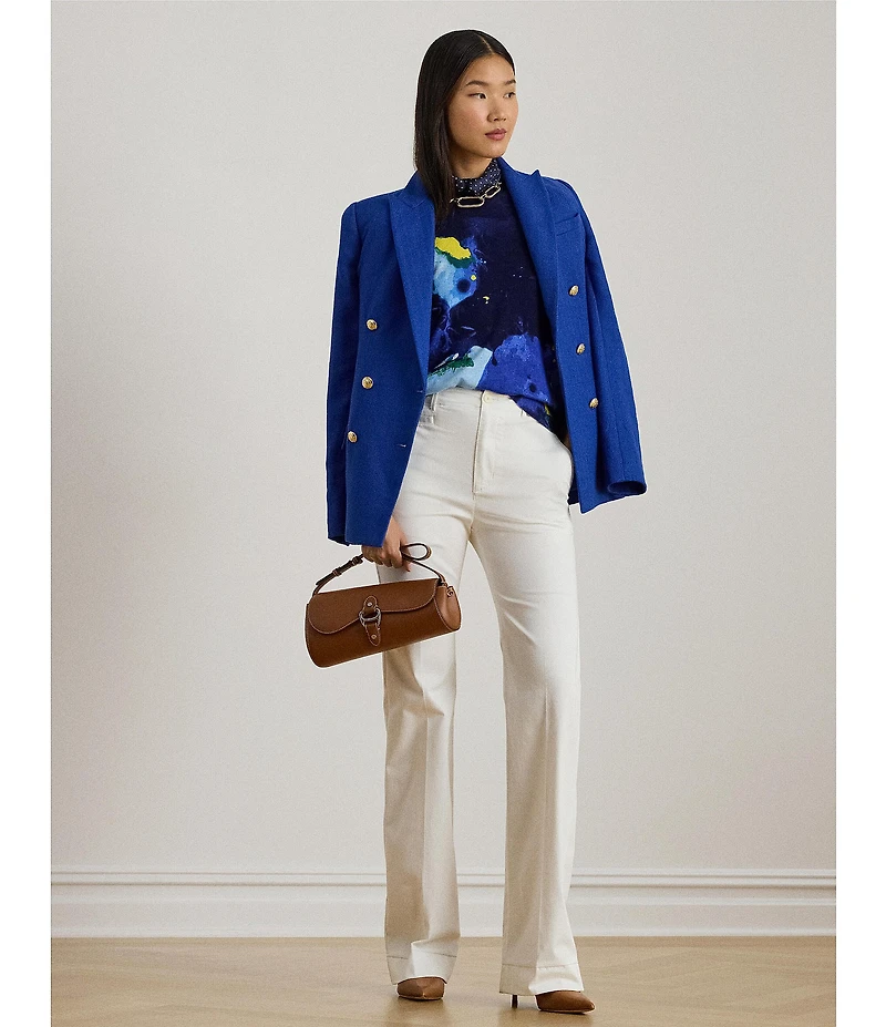 Lauren Ralph Lauren Petite Size Cotton Blend Abstract Motif Crew Neck Long Sleeve Sweater Top