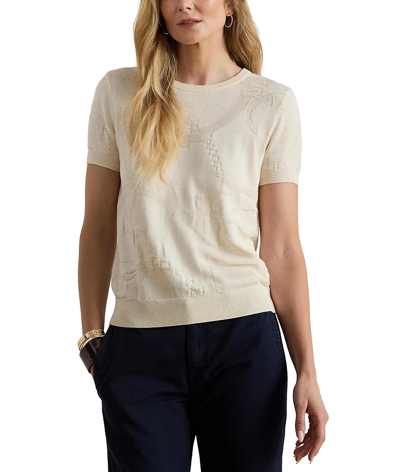 Lauren Ralph Lauren Petite Size Cotton-Blend Belting Motif Sweater