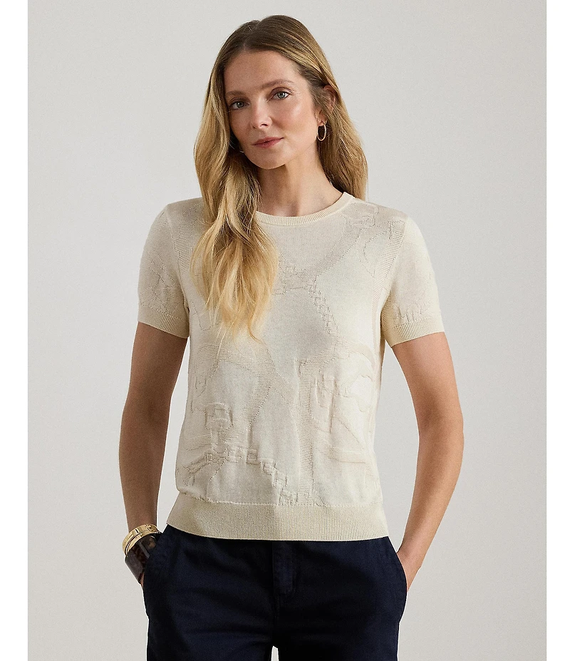 Lauren Ralph Lauren Petite Size Cotton-Blend Belting Motif Sweater