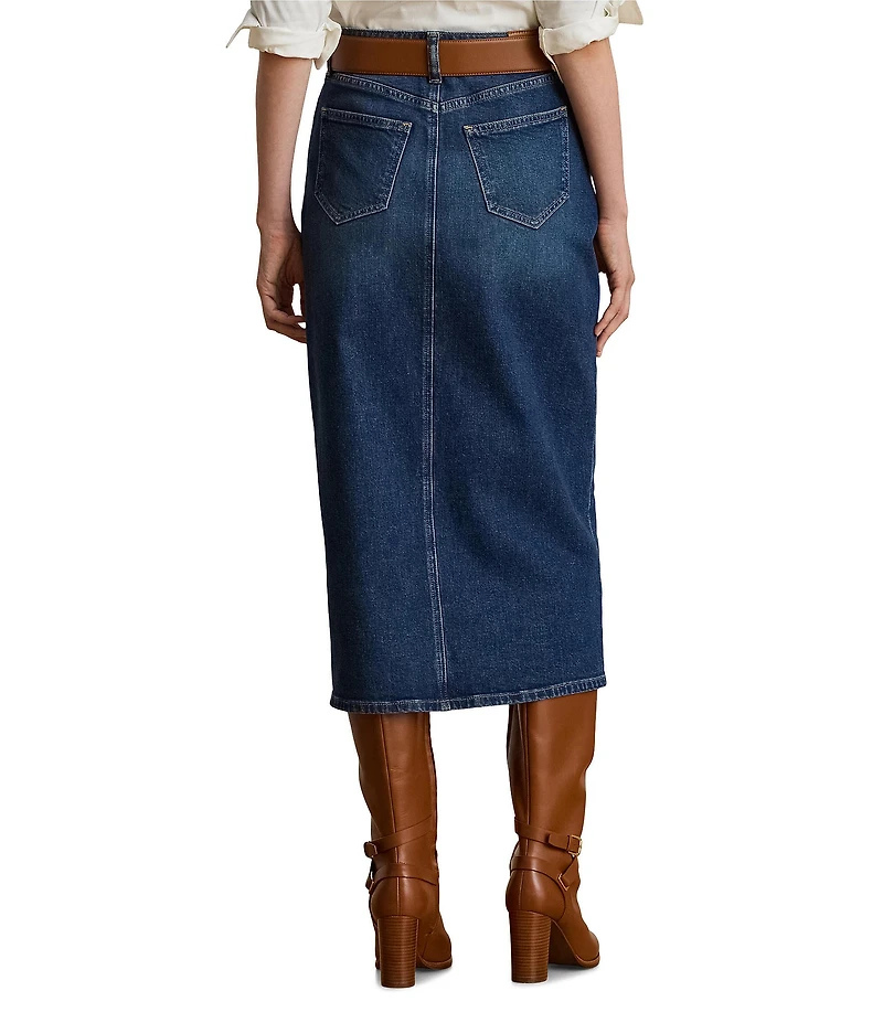 Lauren Ralph Lauren Petite Size Cotton Blend Denim Midi Pencil Skirt