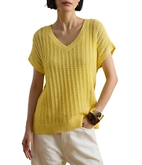 Lauren Ralph Lauren Petite Size Cotton-Blend Open-Knit Mesh Sweater