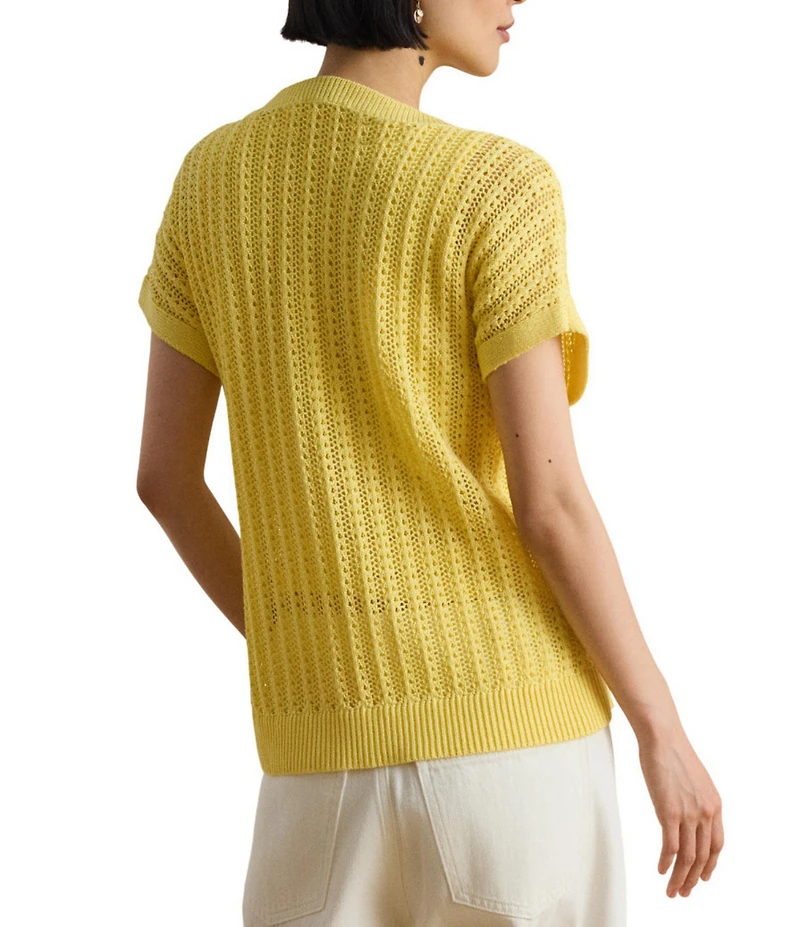 Lauren Ralph Lauren Petite Size Cotton-Blend Open-Knit Mesh Sweater
