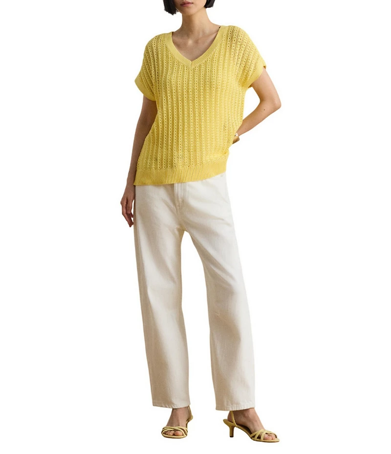 Lauren Ralph Lauren Petite Size Cotton-Blend Open-Knit Mesh Sweater