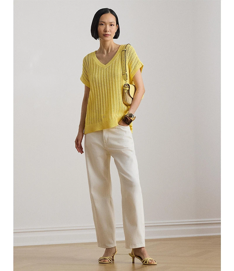 Lauren Ralph Lauren Petite Size Cotton-Blend Open-Knit Mesh Sweater
