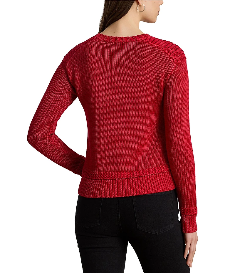 Lauren Ralph Lauren Petite Size Cotton-Blend Ribbed Crew Neck Long Sleeve Sweater