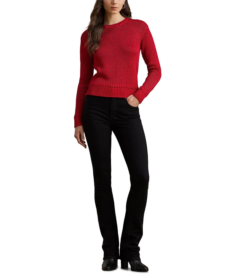 Lauren Ralph Lauren Petite Size Cotton-Blend Ribbed Crew Neck Long Sleeve Sweater