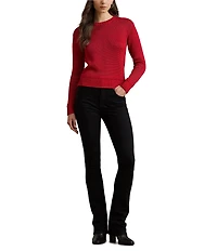 Lauren Ralph Lauren Petite Size Cotton-Blend Ribbed Crew Neck Long Sleeve Sweater