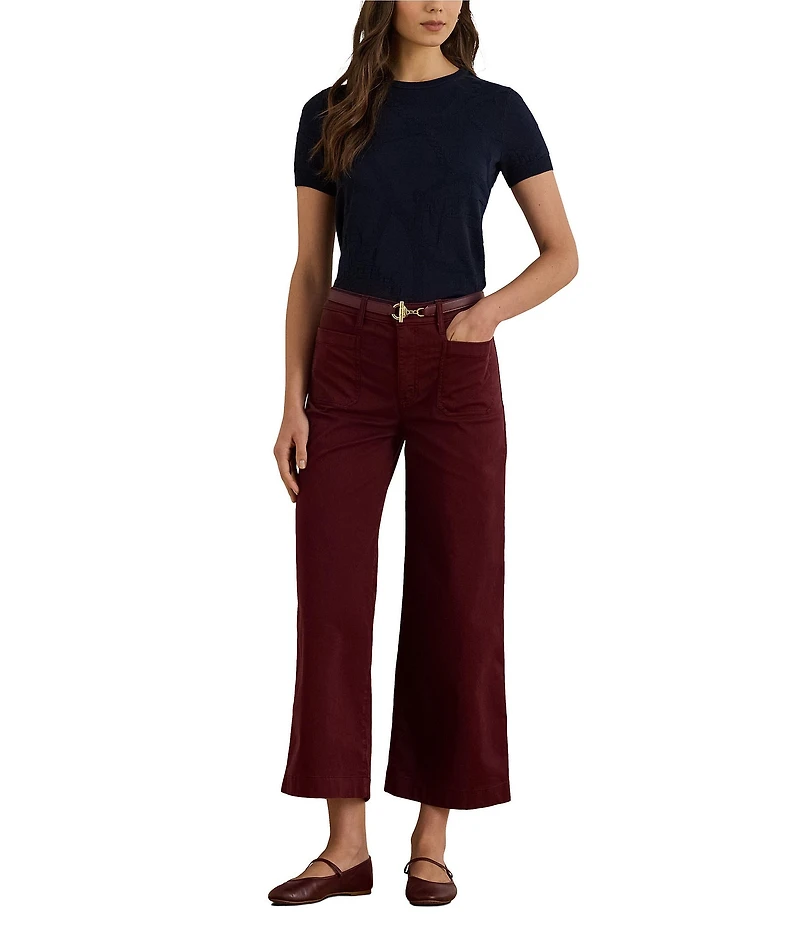 Lauren Ralph Lauren Petite Size Cotton-Blend Ribbed Crew Neck Short Sleeve Sweater