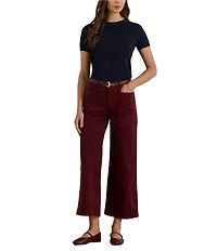 Lauren Ralph Lauren Petite Size Cotton-Blend Ribbed Crew Neck Short Sleeve Sweater