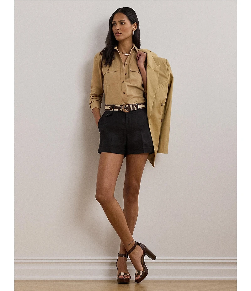 Lauren Ralph Lauren Petite Size Cotton Point Collar Long Sleeve Button Front Shirt