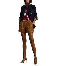Lauren Ralph Lauren Petite Size Crepe de Chine Abstract Print Point Collar Long Sleeve Button-Front Shirt