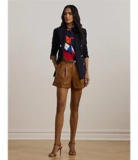 Lauren Ralph Lauren Petite Size Crepe de Chine Abstract Print Point Collar Long Sleeve Button-Front Shirt