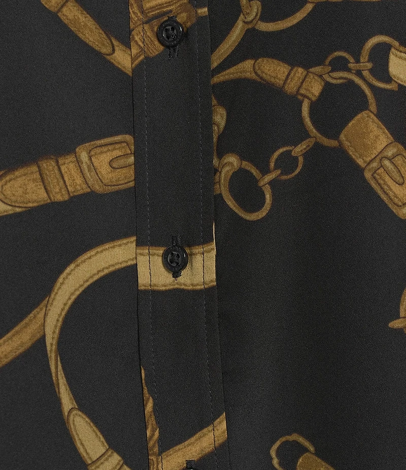 Lauren Ralph Lauren Petite Size Crepe De Chine Equestrian-Inspired Point Collar Long Sleeve Button Front Shirt