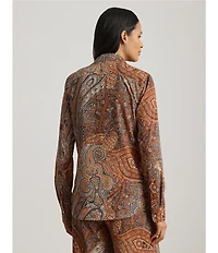 Lauren Ralph Lauren Petite Size Crepe de Chine Paisley Point Collar Long Sleeve Button-Front Shirt