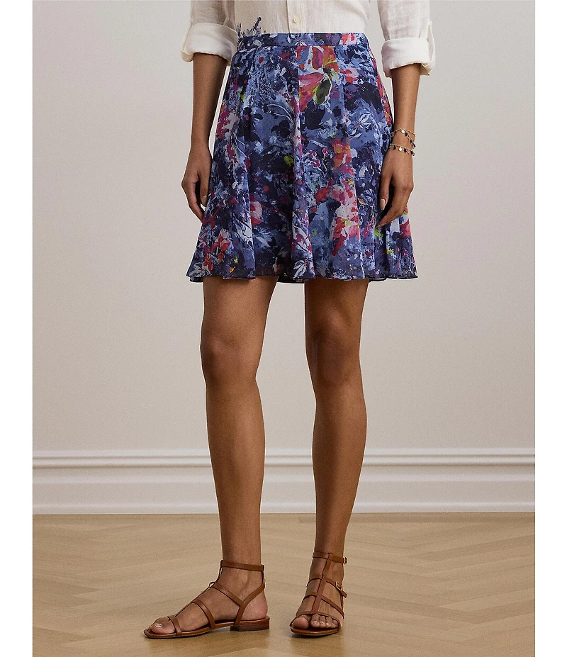 Lauren Ralph Lauren Petite Size Crinkle Georgette Printed Mini Skirt