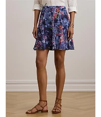 Lauren Ralph Lauren Petite Size Crinkle Georgette Printed Mini Skirt
