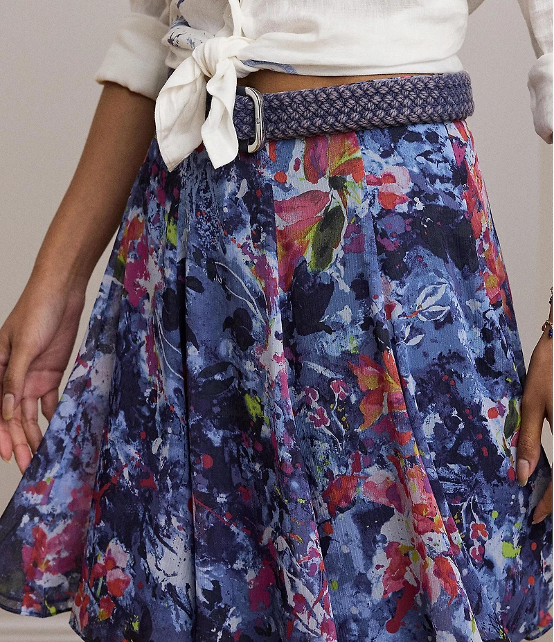 Lauren Ralph Lauren Petite Size Crinkle Georgette Printed Mini Skirt