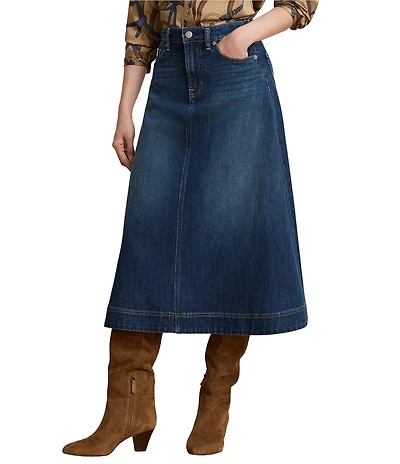 Lauren Ralph Lauren Petite Size Denim A-Line Midi Skirt