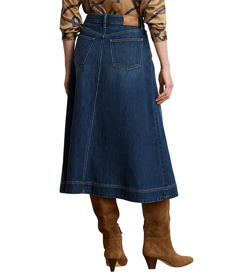Lauren Ralph Lauren Petite Size Denim A-Line Midi Skirt