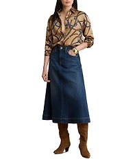 Lauren Ralph Lauren Petite Size Denim A-Line Midi Skirt