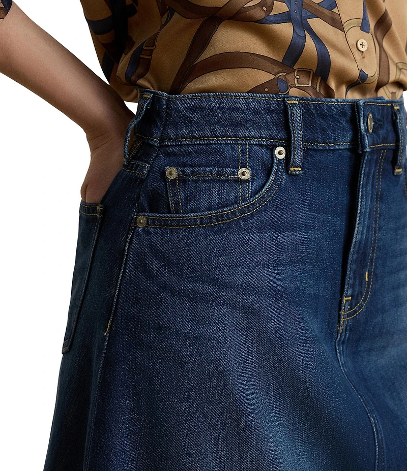 Lauren Ralph Lauren Petite Size Denim A-Line Midi Skirt