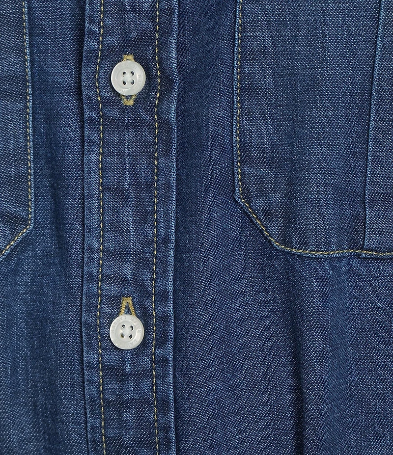 Lauren Ralph Lauren Petite Size Denim Point Collar Long Sleeve Belted Midi Shirtdress