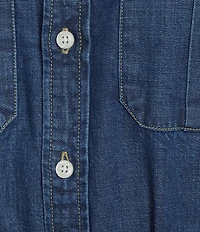 Lauren Ralph Lauren Petite Size Denim Point Collar Long Sleeve Belted Midi Shirtdress
