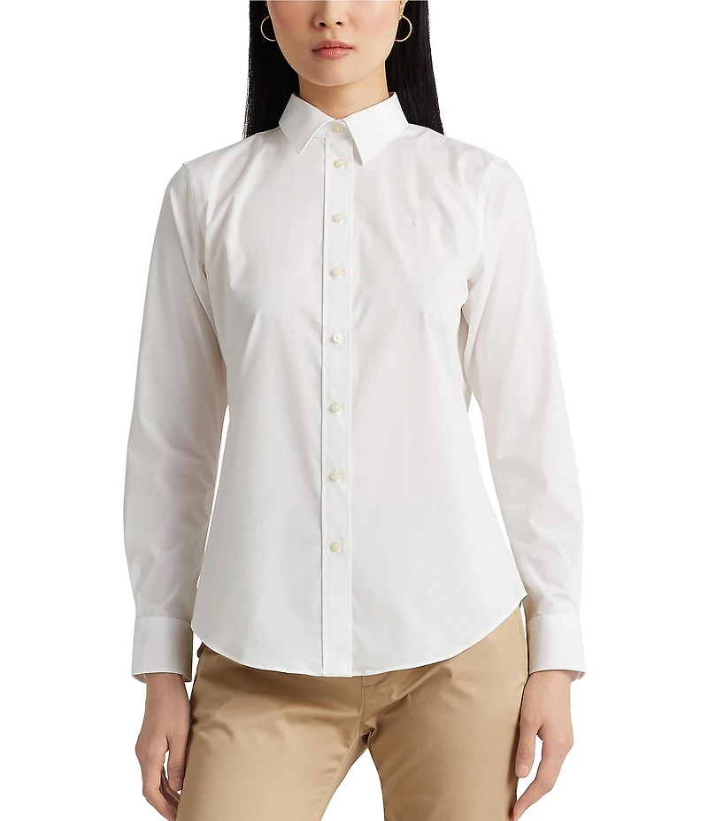 Lauren Ralph Lauren Petite Size Easy Care Point Collar Long Sleeve Shirt