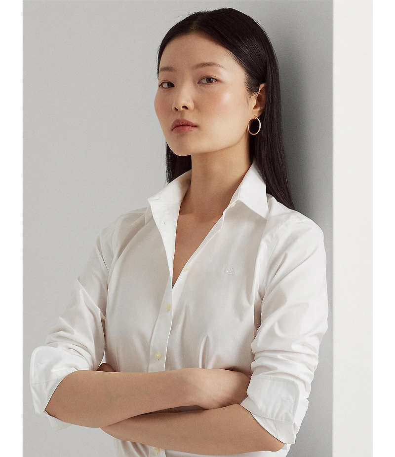 Lauren Ralph Lauren Petite Size Easy Care Point Collar Long Sleeve Shirt