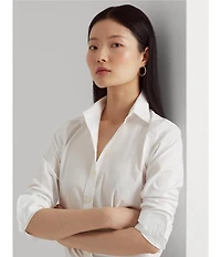 Lauren Ralph Lauren Petite Size Easy Care Point Collar Long Sleeve Shirt