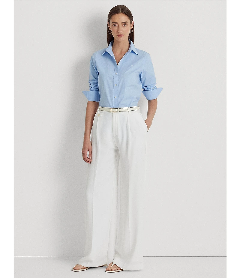 Lauren Ralph Lauren Petite Size Easy Care Point Collar Long Sleeve Shirt
