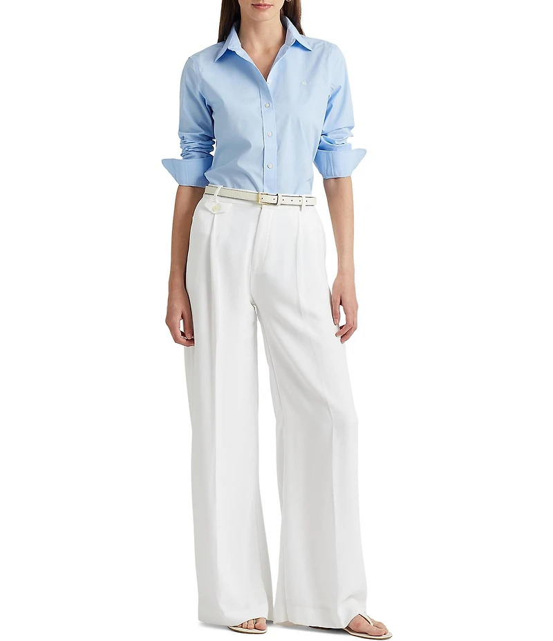 Lauren Ralph Lauren Petite Size Easy Care Point Collar Long Sleeve Shirt