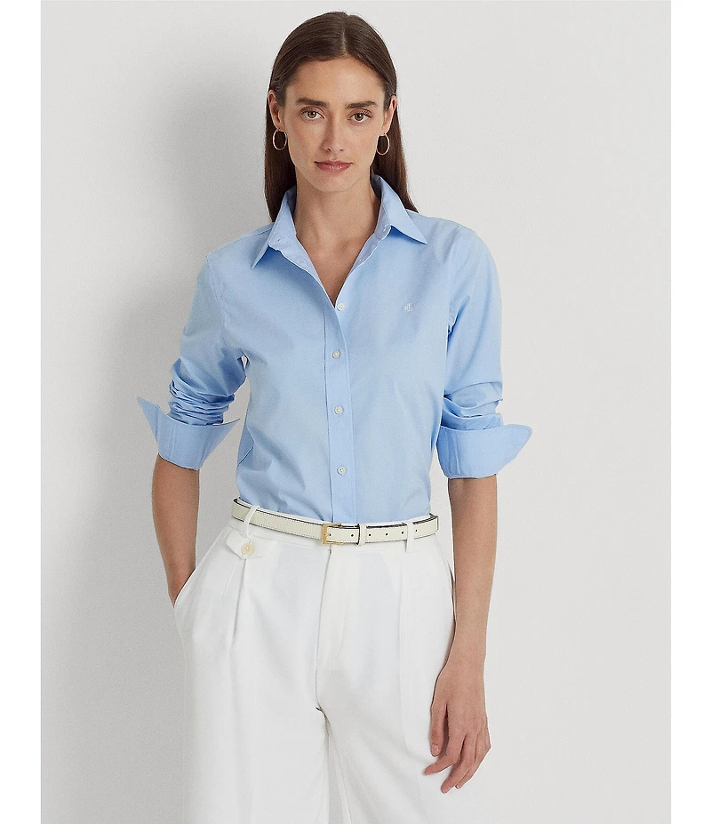 Lauren Ralph Lauren Petite Size Easy Care Point Collar Long Sleeve Shirt