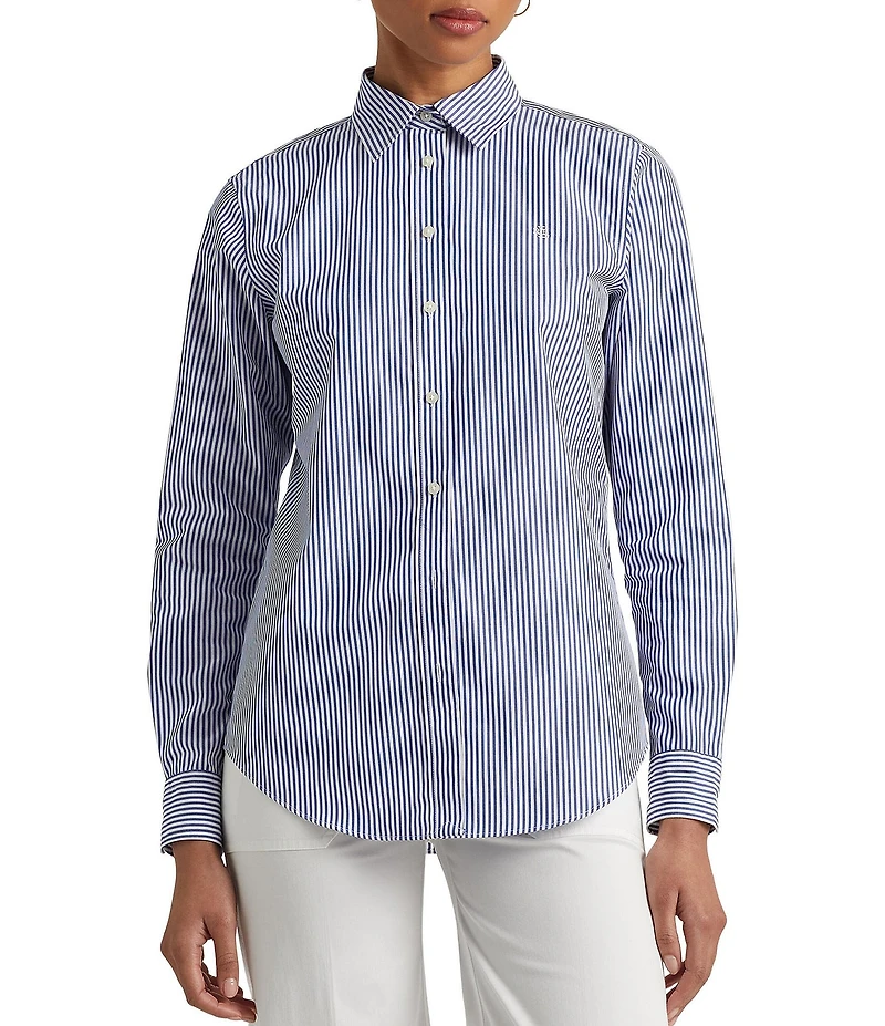 Lauren Ralph Lauren Petite Size Easy Care Point Collar Shirttail Hem Long Cuff Sleeve Shirt